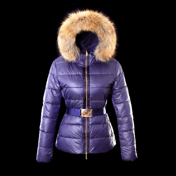 Moncler corto viola con cappuccio e cintura Donna Cappotti uscita